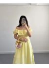 MÜSLİN MADONNA YAKA ELBİSE SARI