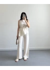 NATURAL ASİMETRİK KUŞAKLI BLUZ PANTOLON TAKIM
