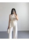 NATURAL ASİMETRİK KUŞAKLI BLUZ PANTOLON TAKIM