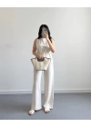 NATURAL ASİMETRİK KUŞAKLI BLUZ PANTOLON TAKIM