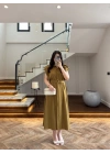 OLİVE DÜĞMELİ TOKA DETAY ELBİSE -3925
