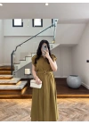 OLİVE DÜĞMELİ TOKA DETAY ELBİSE -3925