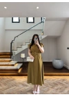 OLİVE DÜĞMELİ TOKA DETAY ELBİSE -3925