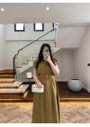 OLİVE DÜĞMELİ TOKA DETAY ELBİSE -3925