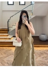OLİVE FIRFIRLI UZUN ELBİSE-3450