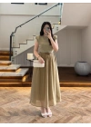 OLİVE GARNİLİ VATKALI ELBİSE -0103