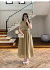 OLİVE GARNİLİ VATKALI ELBİSE -0103