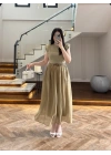 OLİVE GARNİLİ VATKALI ELBİSE -0103