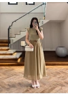 OLİVE GARNİLİ VATKALI ELBİSE -0103