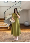 YEŞİL KEMERLİ ELBİSE -4064