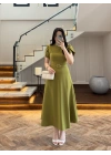 YEŞİL KEMERLİ ELBİSE -4064