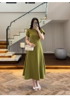 YEŞİL KEMERLİ ELBİSE -4064