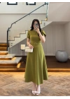 YEŞİL KEMERLİ ELBİSE -4064