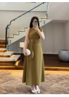 OLİVE OMUZ DETAY TOKALI ELBİSE-3978