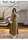 OLİVE OMUZ DETAY TOKALI ELBİSE-3978
