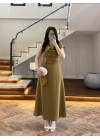 OLİVE OMUZ DETAY TOKALI ELBİSE-3978