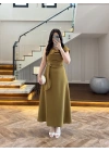 OLİVE OMUZ DETAY TOKALI ELBİSE-3978