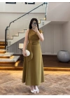 OLİVE OMUZ DETAY TOKALI ELBİSE-3978
