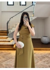 OLİVE OMUZ DETAY TOKALI ELBİSE-3978
