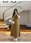 OLİVE OMUZ DETAY TOKALI ELBİSE-3978