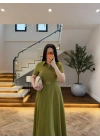 OLİVE ÖNDEN FERMUARLI KEMERLİ ELBİSE-4006