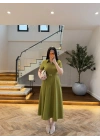 OLİVE ÖNDEN FERMUARLI KEMERLİ ELBİSE-4006