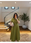 OLİVE ÖNDEN FERMUARLI KEMERLİ ELBİSE-4006