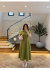 OLİVE ÖNDEN FERMUARLI KEMERLİ ELBİSE-4006