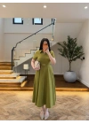 OLİVE ÖNDEN FERMUARLI KEMERLİ ELBİSE-4006
