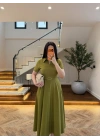 OLİVE ÖNDEN FERMUARLI KEMERLİ ELBİSE-4006