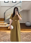 (ÖN SİPARİŞ )OLİVE TOKA DETAY BEL BAĞLAMALI ELBİSE- 4021