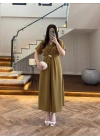 (ÖN SİPARİŞ )OLİVE TOKA DETAY BEL BAĞLAMALI ELBİSE- 4021