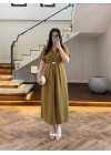 (ÖN SİPARİŞ )OLİVE TOKA DETAY BEL BAĞLAMALI ELBİSE- 4021