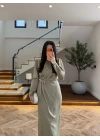 (ÖN SİPARİŞ ) OLİVE TOKA DETAY UZUN KOL ELBİSE-4201
