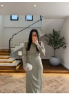 (ÖN SİPARİŞ ) OLİVE TOKA DETAY UZUN KOL ELBİSE-4201