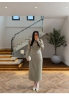 (ÖN SİPARİŞ ) OLİVE TOKA DETAY UZUN KOL ELBİSE-4201