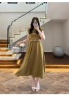 OLİVE VATKALI KEMERLİ ELBİSE -4066