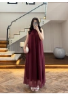 BORDO YAKA BAĞCIKLI ELBİSE -4074