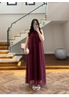 BORDO YAKA BAĞCIKLI ELBİSE -4074