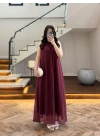 BORDO YAKA BAĞCIKLI ELBİSE -4074