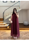 BORDO YAKA BAĞCIKLI ELBİSE -4074