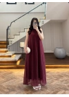BORDO YAKA BAĞCIKLI ELBİSE -4074