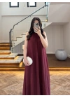 BORDO YAKA BAĞCIKLI ELBİSE -4074