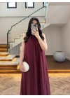 BORDO YAKA BAĞCIKLI ELBİSE -4074