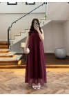 BORDO YAKA BAĞCIKLI ELBİSE -4074