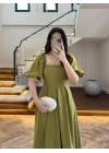 OLİVE YAKA TAŞ DETAY ELBİSE-4103