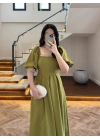 OLİVE YAKA TAŞ DETAY ELBİSE-4103
