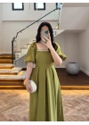 OLİVE YAKA TAŞ DETAY ELBİSE-4103