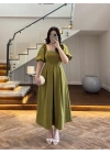 OLİVE YAKA TAŞ DETAY ELBİSE-4103