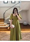 OLİVE YAKA TAŞ DETAY ELBİSE-4103